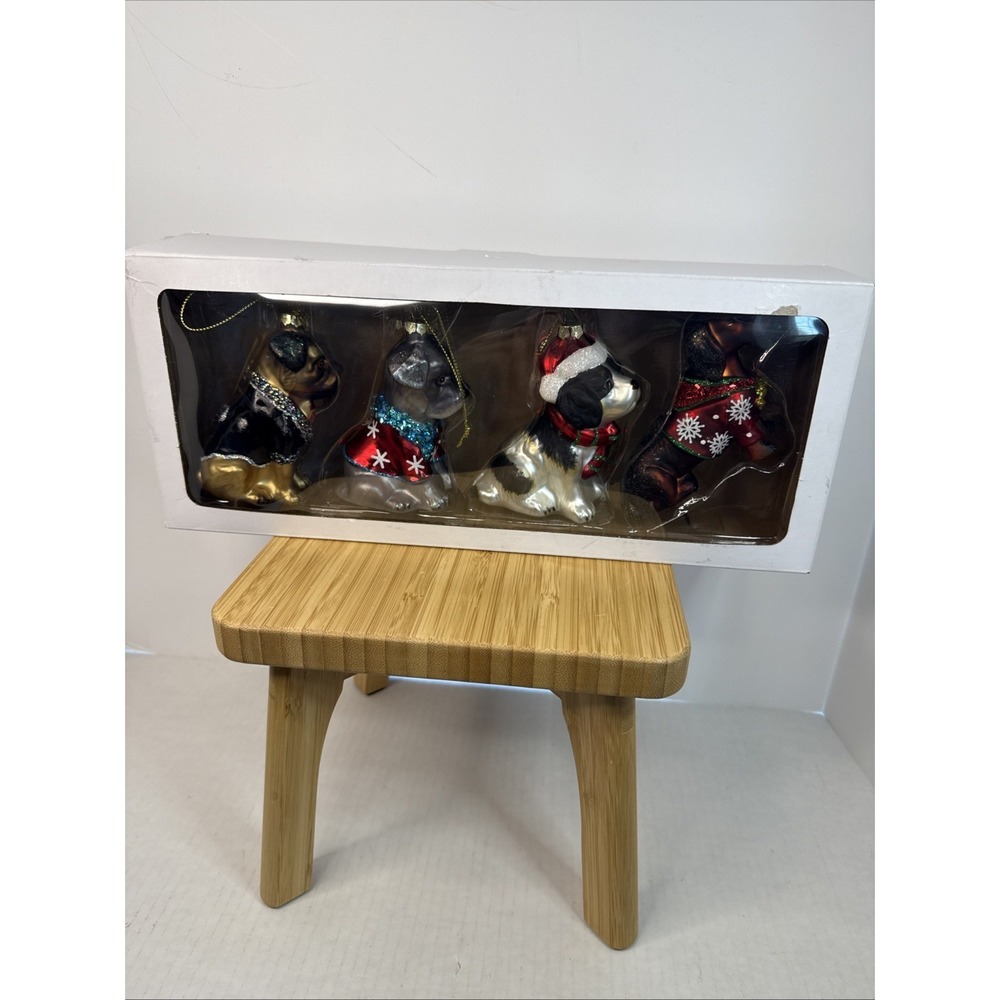 Winter Wonder Lane 4CT Puppy‎ Ornaments Blown Glass Pug Scottie Dachshund